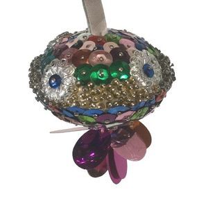 Vintage Push Pin Beaded Jewel Bead Sequin Christmas Tree Ornament Multi-Colored